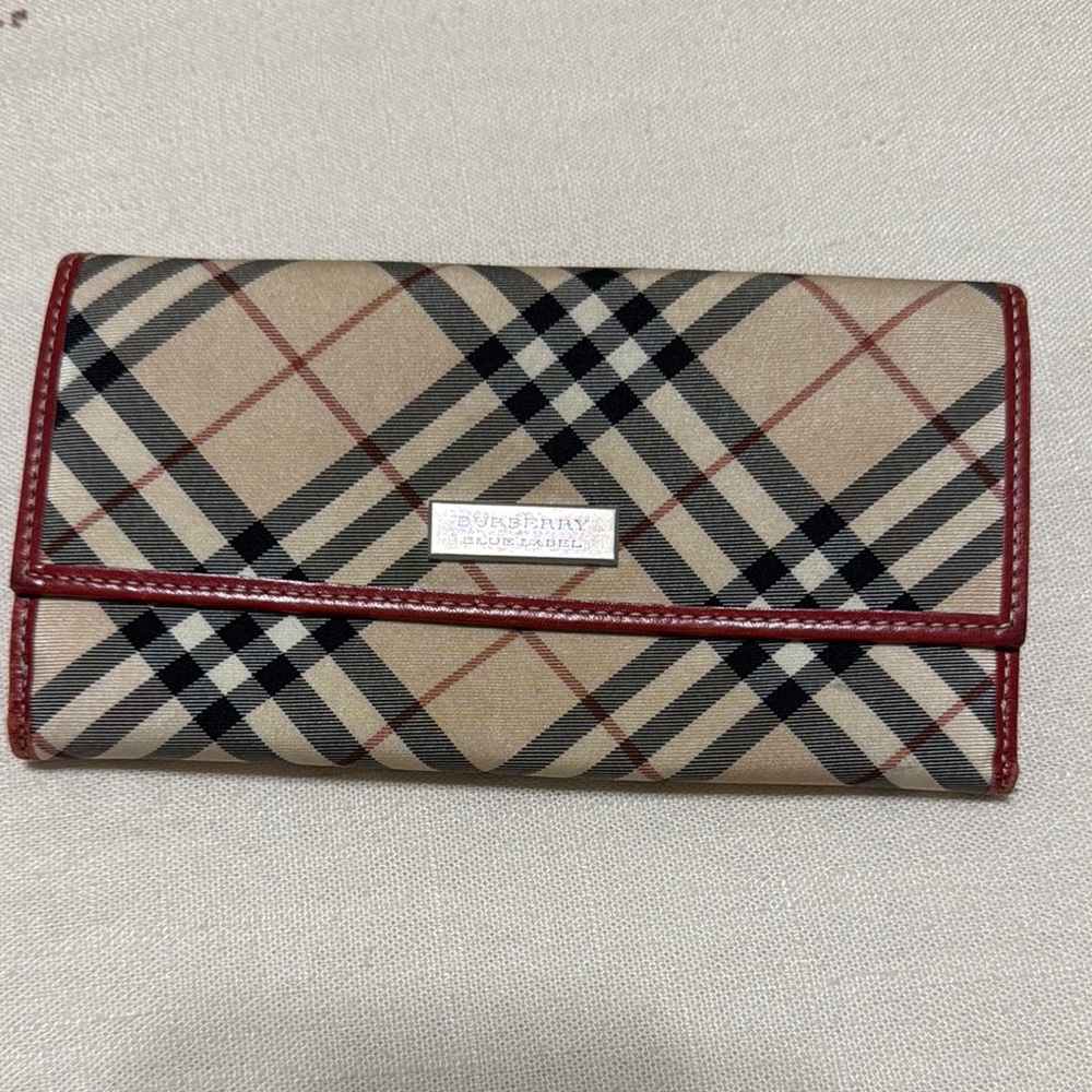 Authentic Burberry Long Wallet – Nova Check with Red Leather
